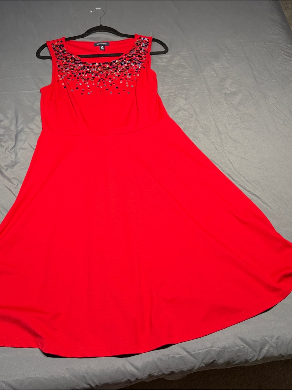 Land’s End Red Sequin Skater Dress Women’s Size  Medium stretchy mini dress